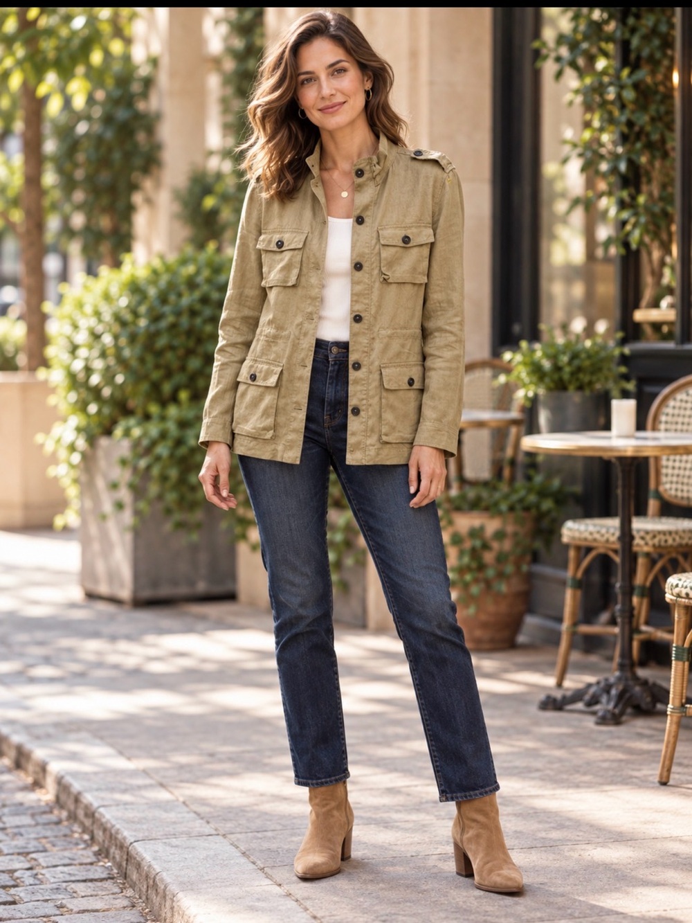 Michael Stars frankie anorak Jacket in Light linen Khaki size medium